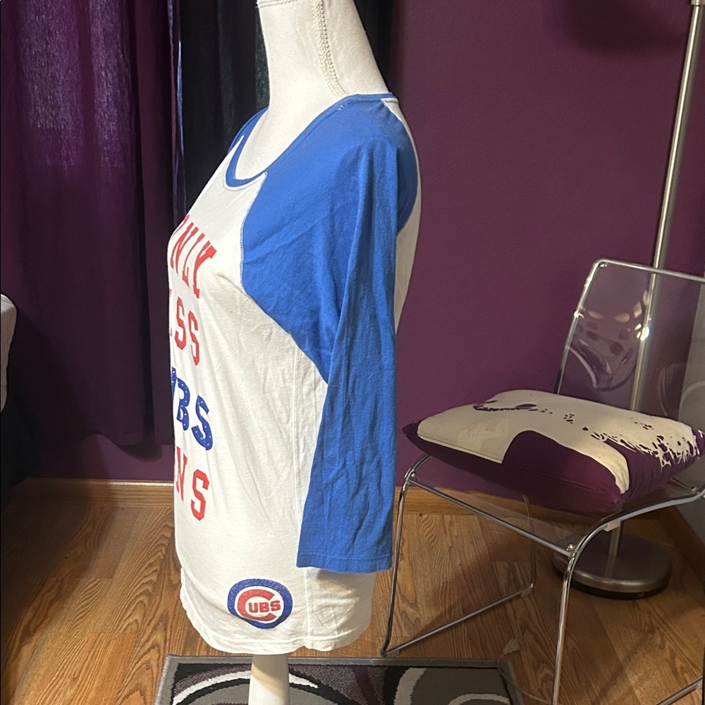 PINK Victoria's Secret Blue and White Raglan Top Chicago cubs - Picture 3 of 6